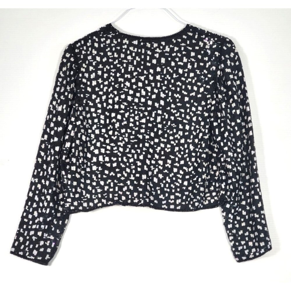 Vintage Stenag  Black and White Sequin Silk Bolero Evening Jacket Sz P S 1599 - Picture 9 of 12